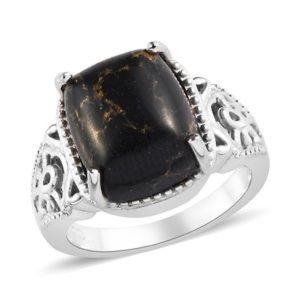 Black Mojave Turquoise Solitaire Ring Platinum Bond